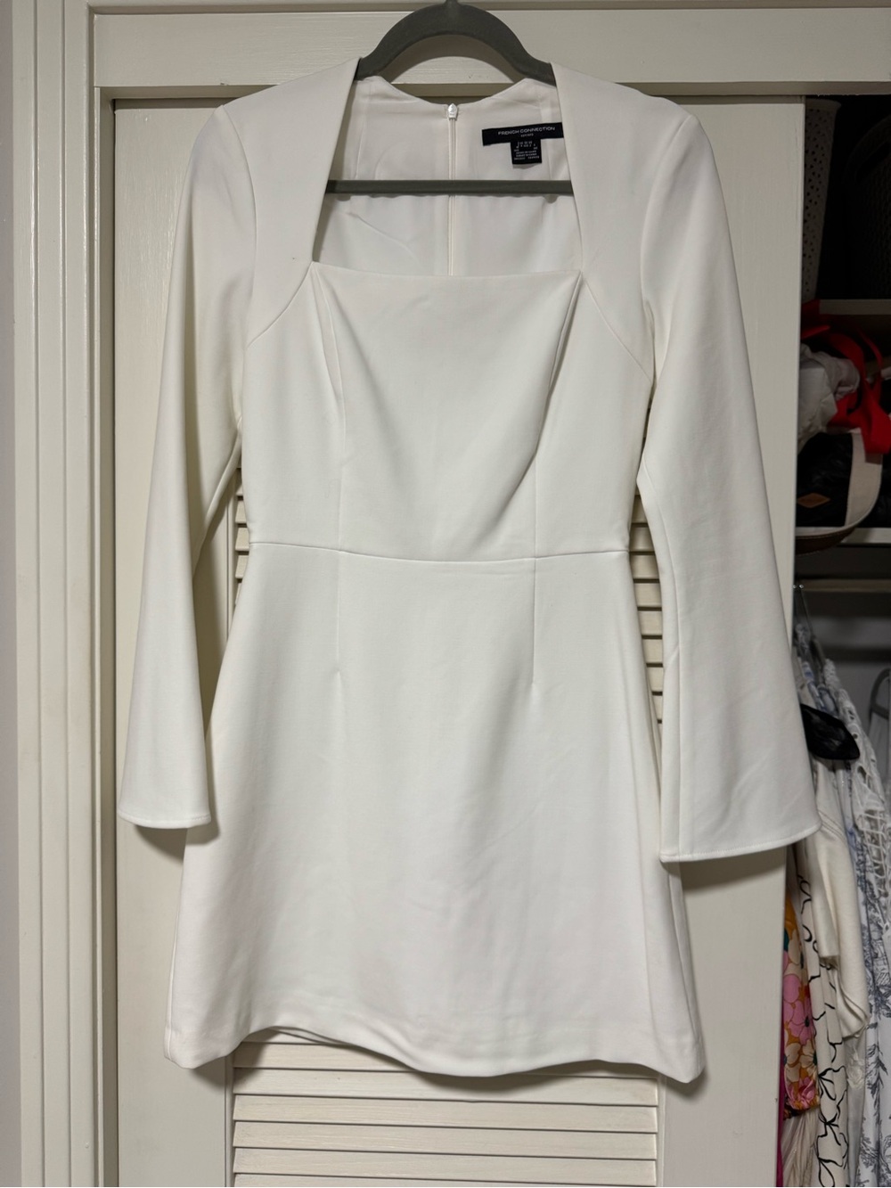 French Connection White Long-Sleeve Square Neck Mini Dress